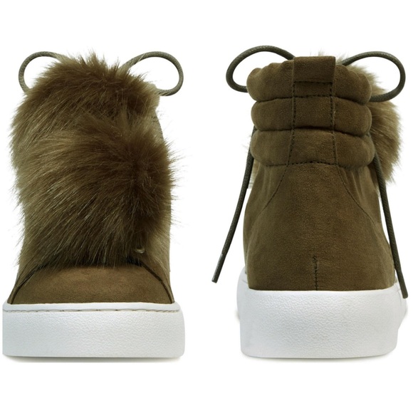 Nine West Faux Suede Pom Pom High Top Sneakers - Picture 4 of 11